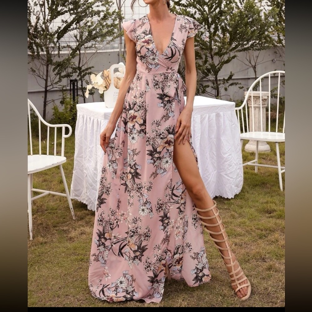 Wrap Side Tie Floral Maxi Dress